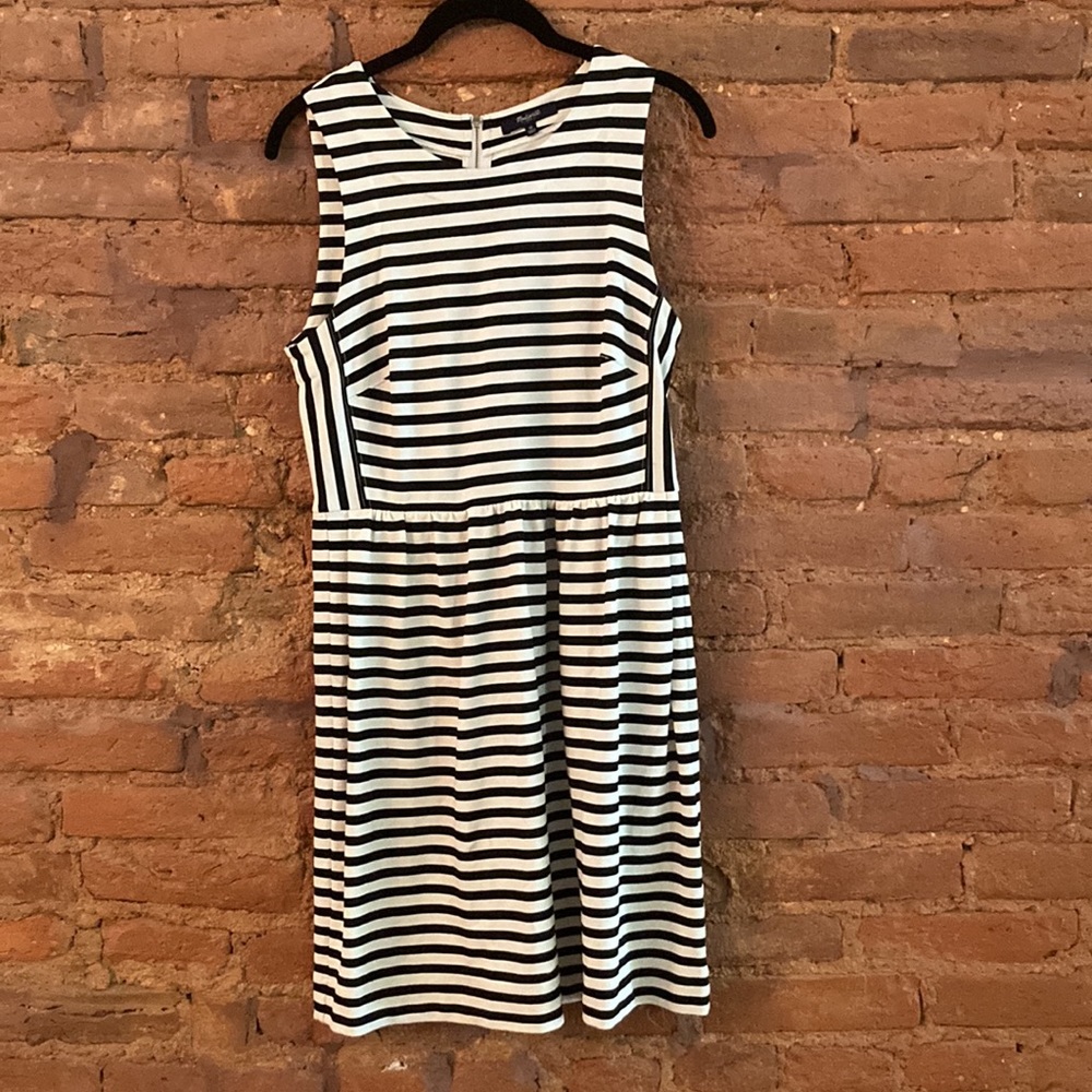 Madewell black and white striped dress with pockets